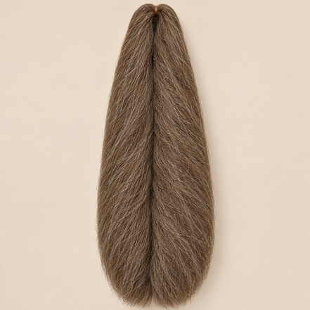 Jumbo Braid 100% Kanekalon SuperBraid kleur 14 zandbruin, 60 cm, 85 gram op beige achtergrond