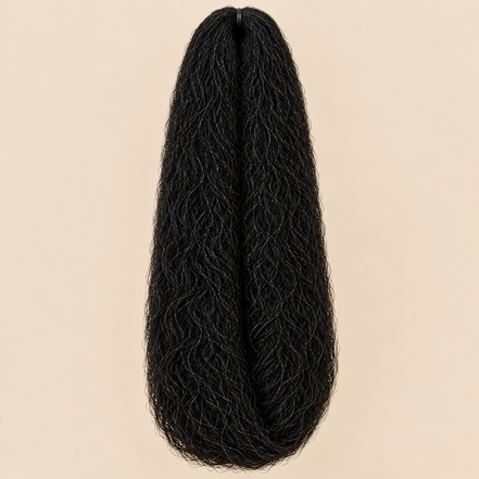 Jumbo Braid 100% Kanekalon SuperBraid kleur 1 zwart, 60 cm, 85 gram op beige achtergrond