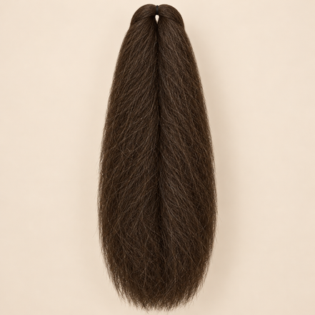 Jumbo Braid 100% Kanekalon SuperBraid kleur 8 middelbruin, 60 cm, 85 gram op beige achtergrond