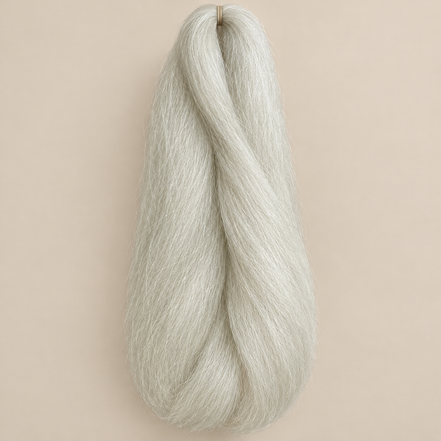 Jumbo Braid 100% Kanekalon SuperBraid kleur 60 zilverwit, 60 cm, 85 gram op beige achtergrond