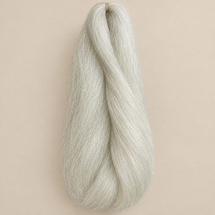 Jumbo Braid 100% Kanekalon SuperBraid kleur 60 zilverwit, 60 cm, 85 gram op beige achtergrond