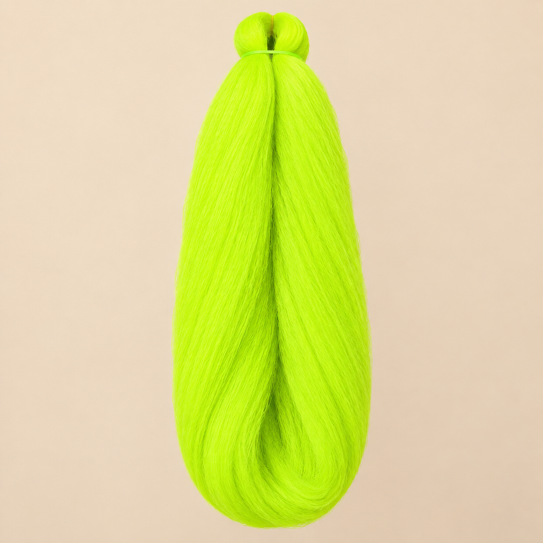 Jumbo Braid 100% Kanekalon SuperBraid kleur F-25 Neon Yellow neongeel, 60 cm, 85 gram op beige achtergrond