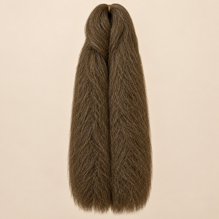 Jumbo Braid 100% Kanekalon SuperBraid kleur 118 lichtbruin, 60 cm, 85 gram op beige achtergrond