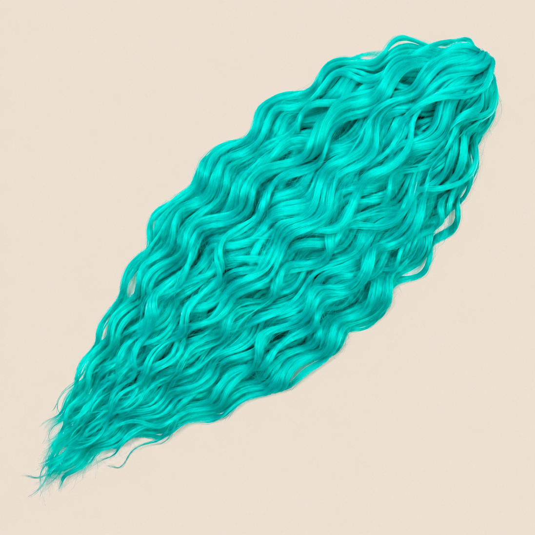 Kate golvend invlechthaar 60 cm in turquoisegroen (GGreen12) op beige achtergrond
