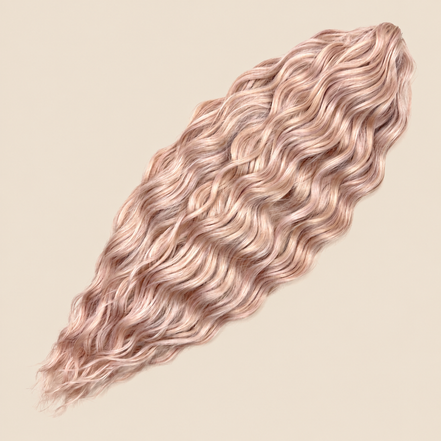Kate golvend invlechthaar 60 cm in lichtroze (GPink15) op beige achtergrond