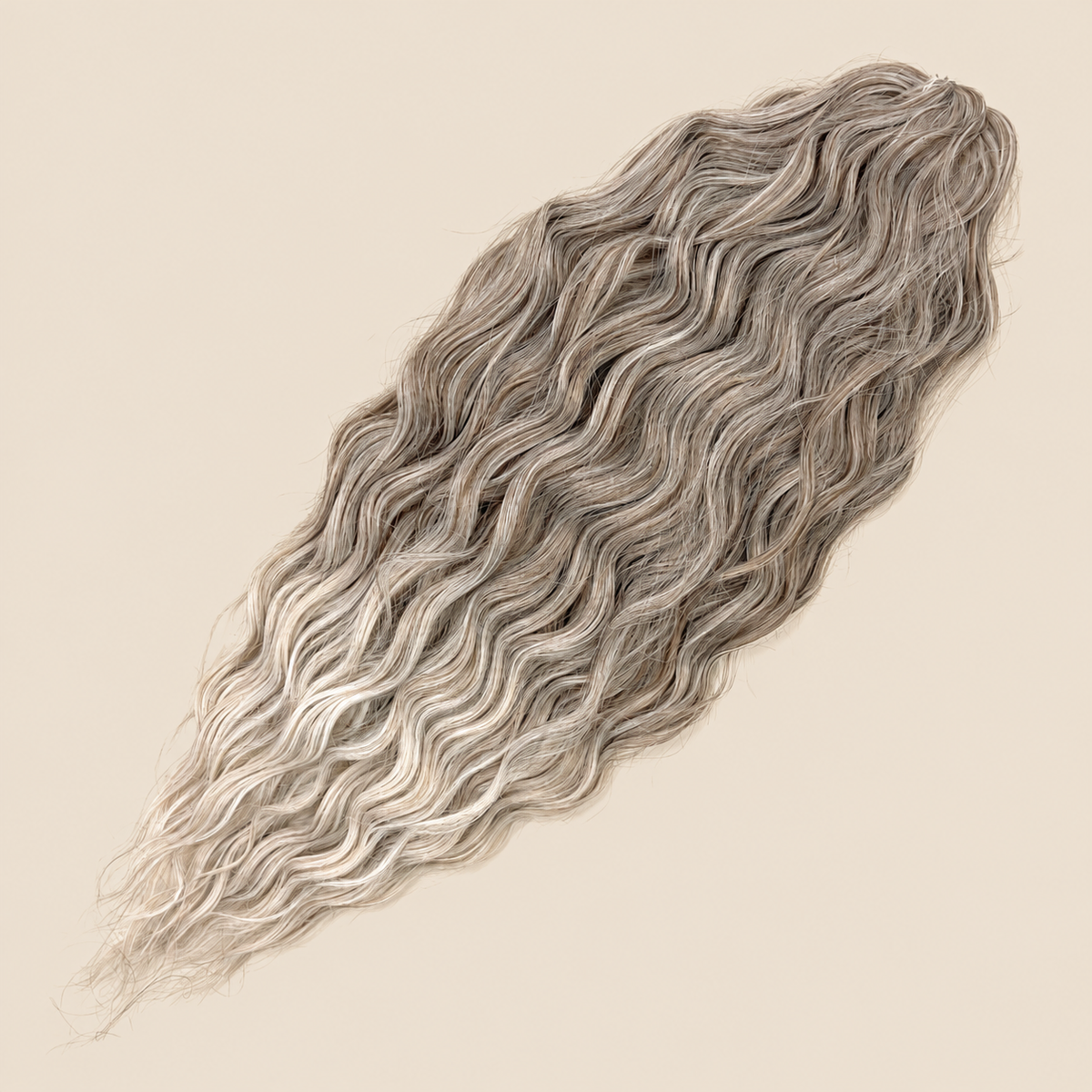 Kate golvend invlechthaar 60 cm in donker asblond ombre (T18/56C) op beige achtergrond