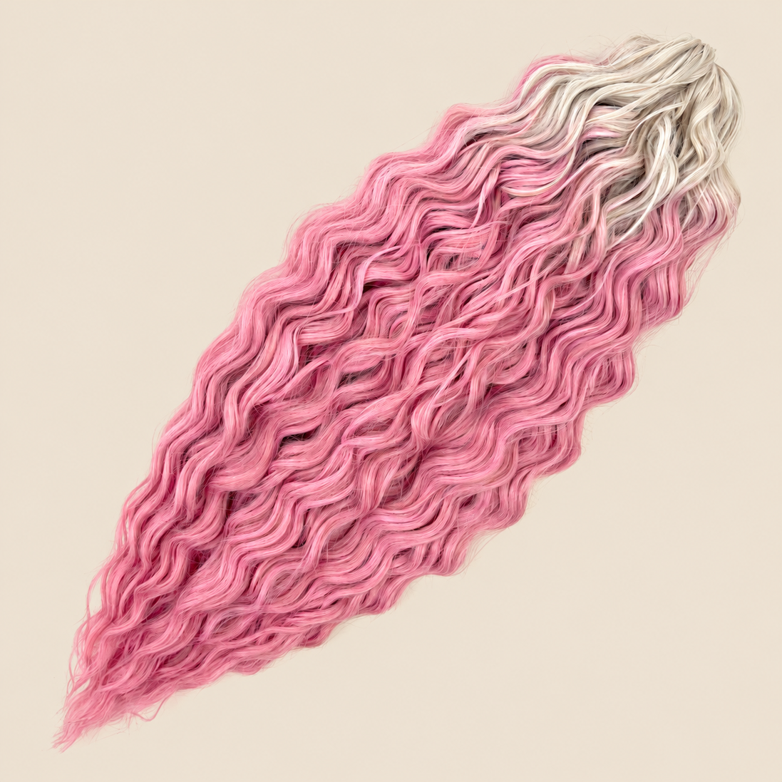 Kate golvend invlechthaar 60 cm in asblond-oudroze (TT-56C/PINK14) op beige achtergrond