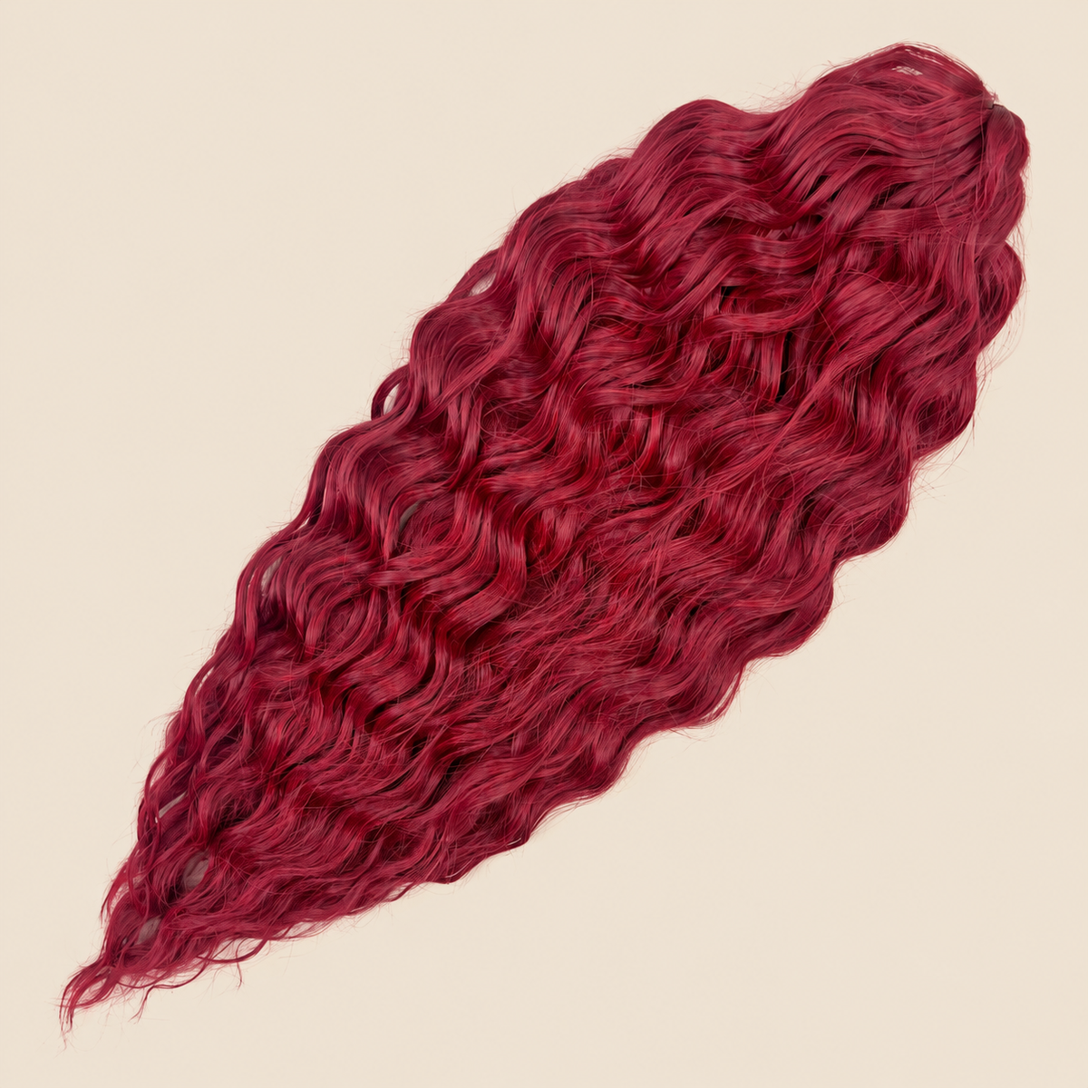 Kate golvend invlechthaar 60 cm in wijnrood (Wine Red6) op beige achtergrond