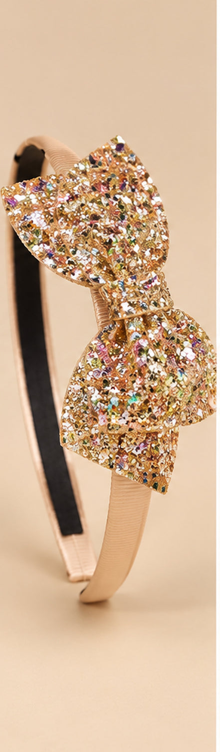 Glitter Haarband met Strik voor Kids & Tieners – Goud – De HaarBoetiek
