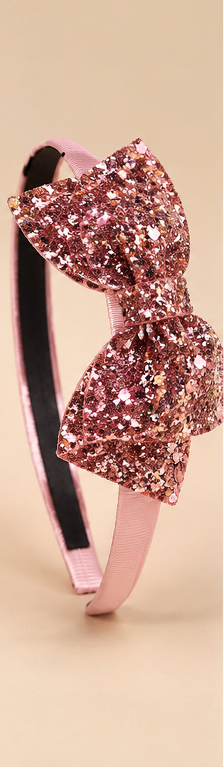Glitter Haarband met Strik voor Kids & Tieners – Roségoud – De HaarBoetiek