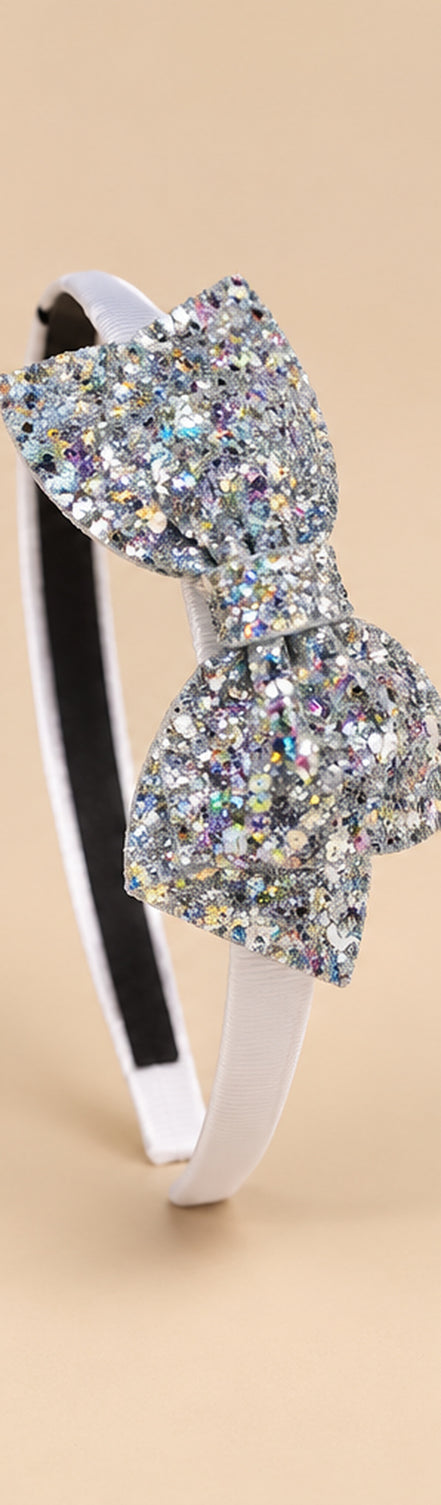 Glitter Haarband met Strik voor Kids & Tieners – Zilver – De HaarBoetiek
