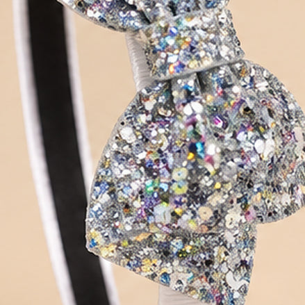 Glitter Haarband met Strik voor Kids & Tieners – Zilver – De HaarBoetiek