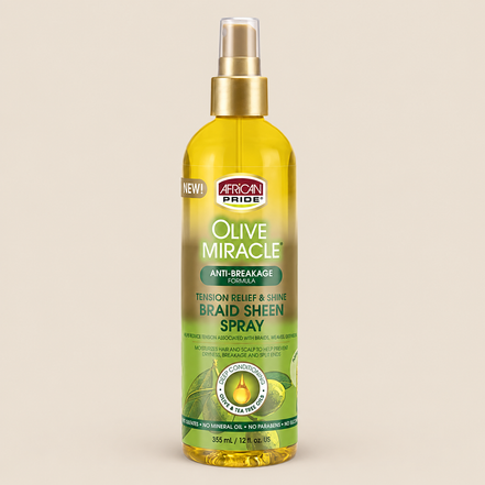 African Pride Olive Miracle Tension Relief – Verzachtende braidspray 355 ml – De HaarBoetiek