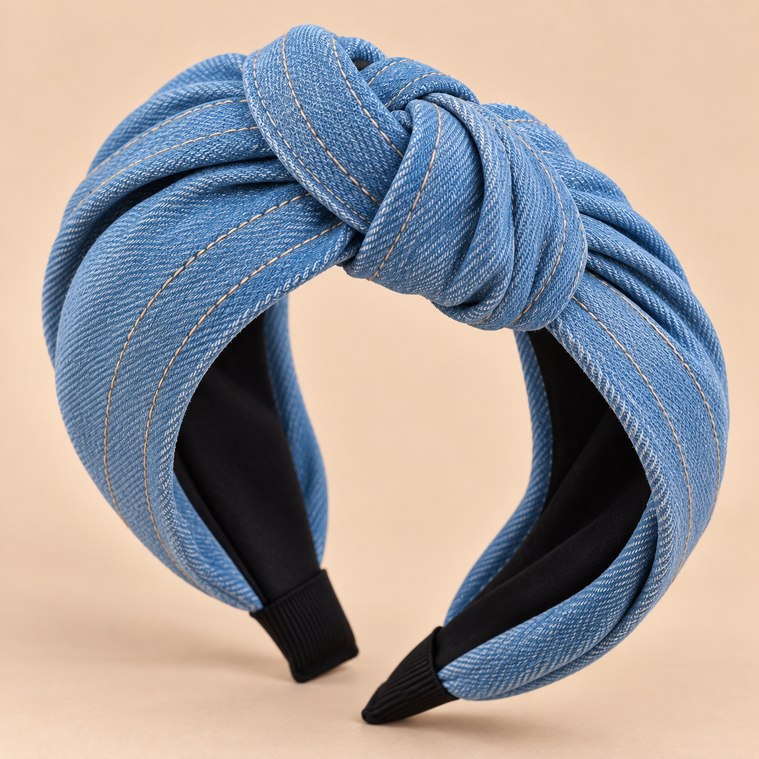 Lichtblauwe jeans haarband met knoop - denim haaraccessoire