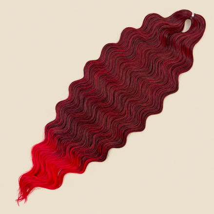 Lucy golvend invlechthaar 75 cm 300 gram, zwart-rood ombre (T1B/RED), op beige achtergrond