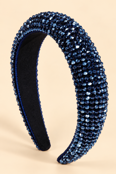 Luxe donkerblauwe haarband met fonkelende kristallen