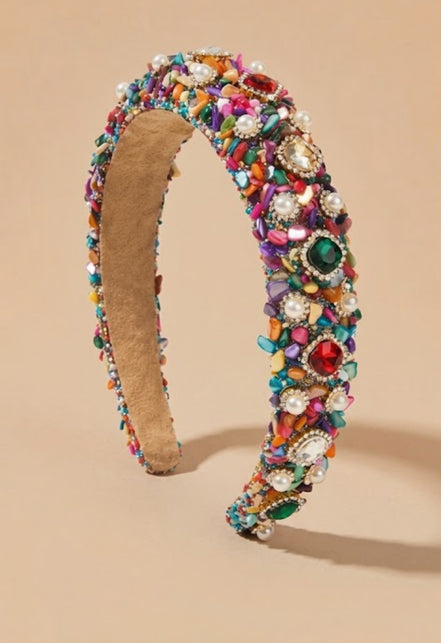 Luxe multicolor haarband met edelstenen, parels en strass – De HaarBoetiek