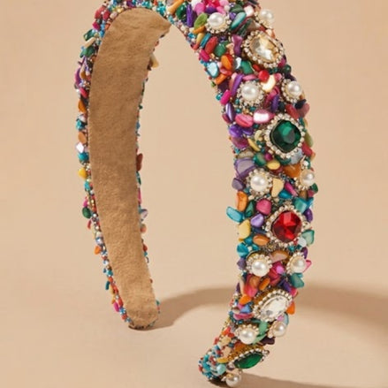 Luxe multicolor haarband met edelstenen, parels en strass – De HaarBoetiek