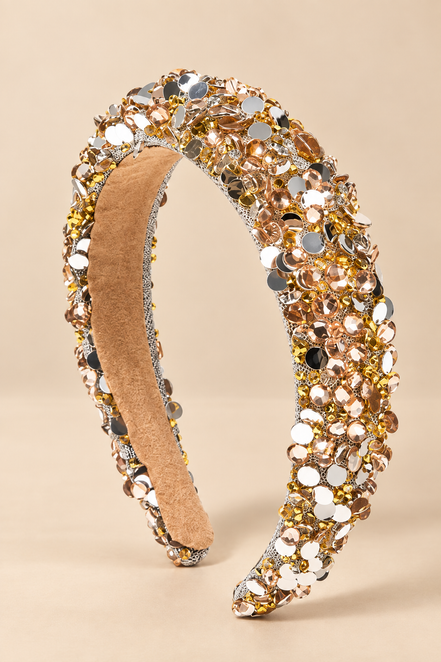 Luxe glitter haarband goud champagne met strass en pailletten - De HaarBoetiek