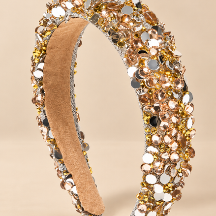 Luxe glitter haarband goud champagne met strass en pailletten - De HaarBoetiek