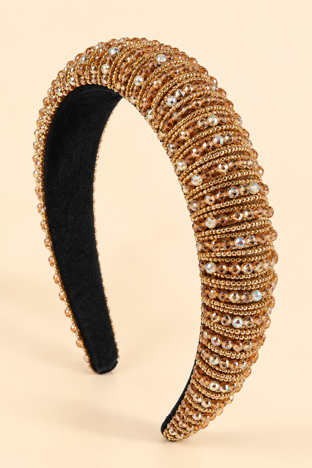 Luxe gouden haarband met kristallen en kralen
