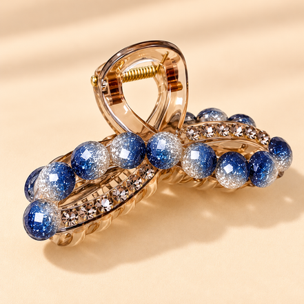 Luxe Haarklem Blauwe Glitterparels & Strass – Model 2 – De HaarBoetiek