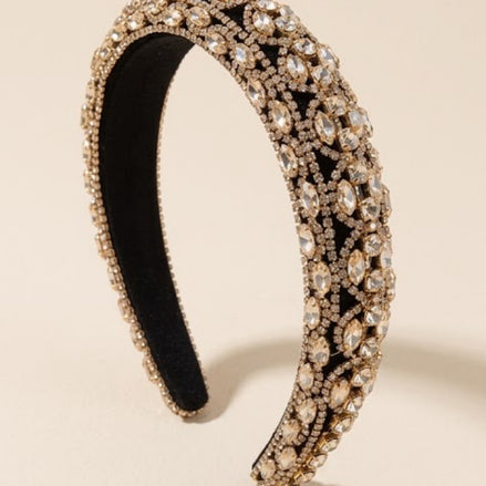Luxe kristallen haarband zwart met champagne- en goudkleurige stenen