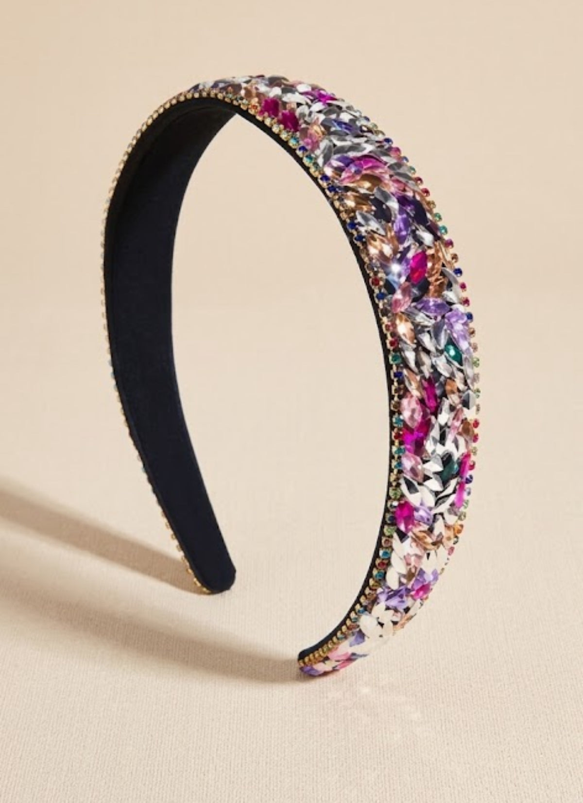 Luxe zwarte haarband met multicolor kristallen