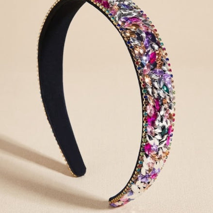 Luxe zwarte haarband met multicolor kristallen