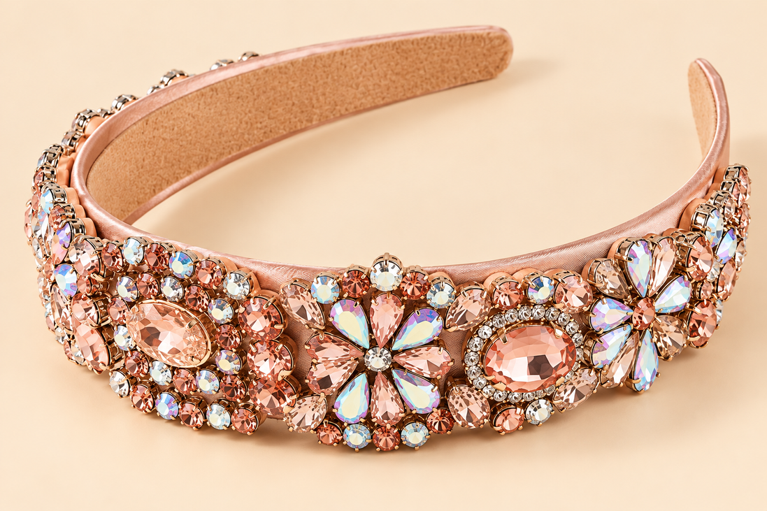 Luxe roségouden haarband met sierstenen en strass