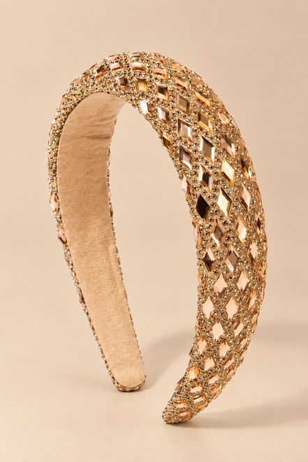 Luxe goud champagne haarband met geometrische strass steentjes - De HaarBoetiek