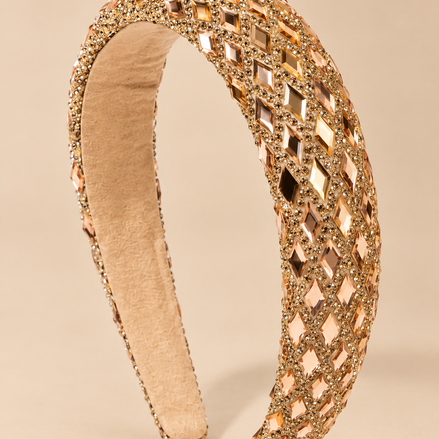 Luxe goud champagne haarband met geometrische strass steentjes - De HaarBoetiek