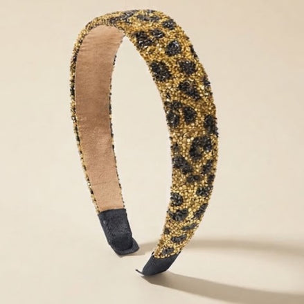 Luxe strass haarband goud zwart met panterpatroon - De HaarBoetiek
