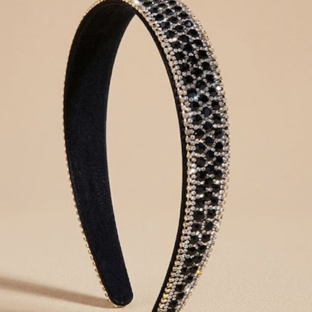 Luxe zwarte haarband met zwarte en zilverkleurige strass