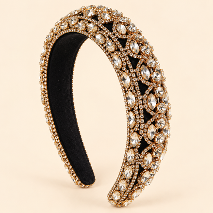 Luxe zwarte haarband met goudkleurige details en strass