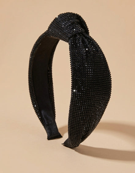Luxe zwarte knoop haarband met fonkelende strass steentjes