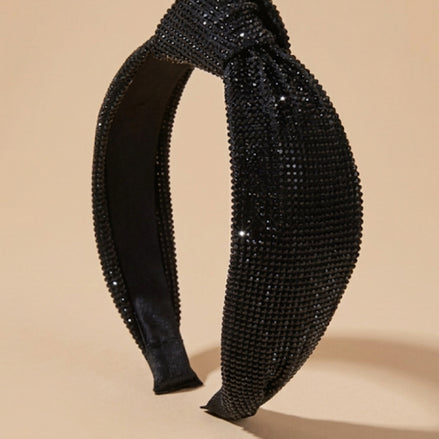 Luxe zwarte knoop haarband met fonkelende strass steentjes