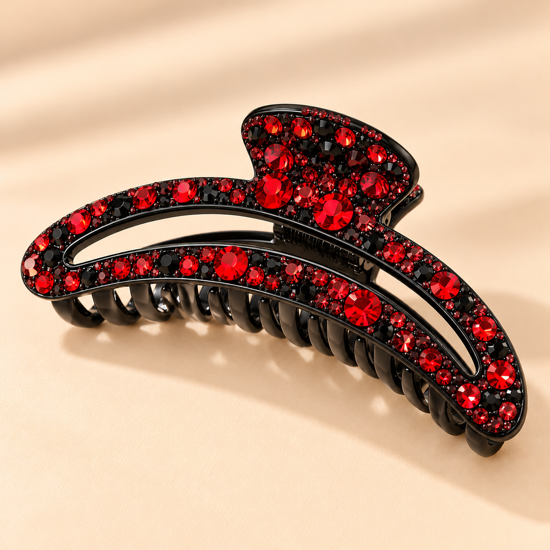 Maanvormige Haarklem met Glitter – Rood – De HaarBoetiek