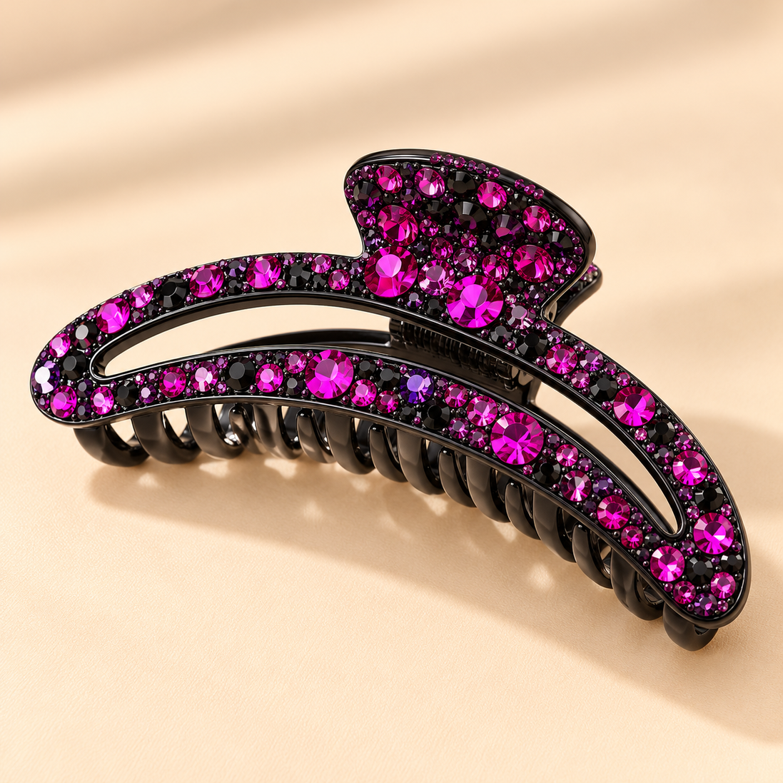 Maanvormige Haarklem met Glitter – Roze – De HaarBoetiek