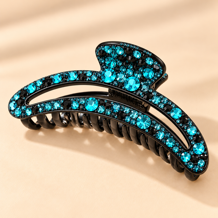 Maanvormige Haarklem met Glitter – Turquoise – De HaarBoetiek