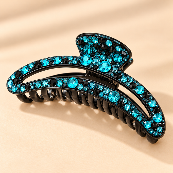 Maanvormige Haarklem met Glitter – Turquoise – De HaarBoetiek