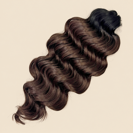 Manasi golvend invlechthaar 50 cm – 300 gram – TT1B/DBROWN16 op beige achtergrond