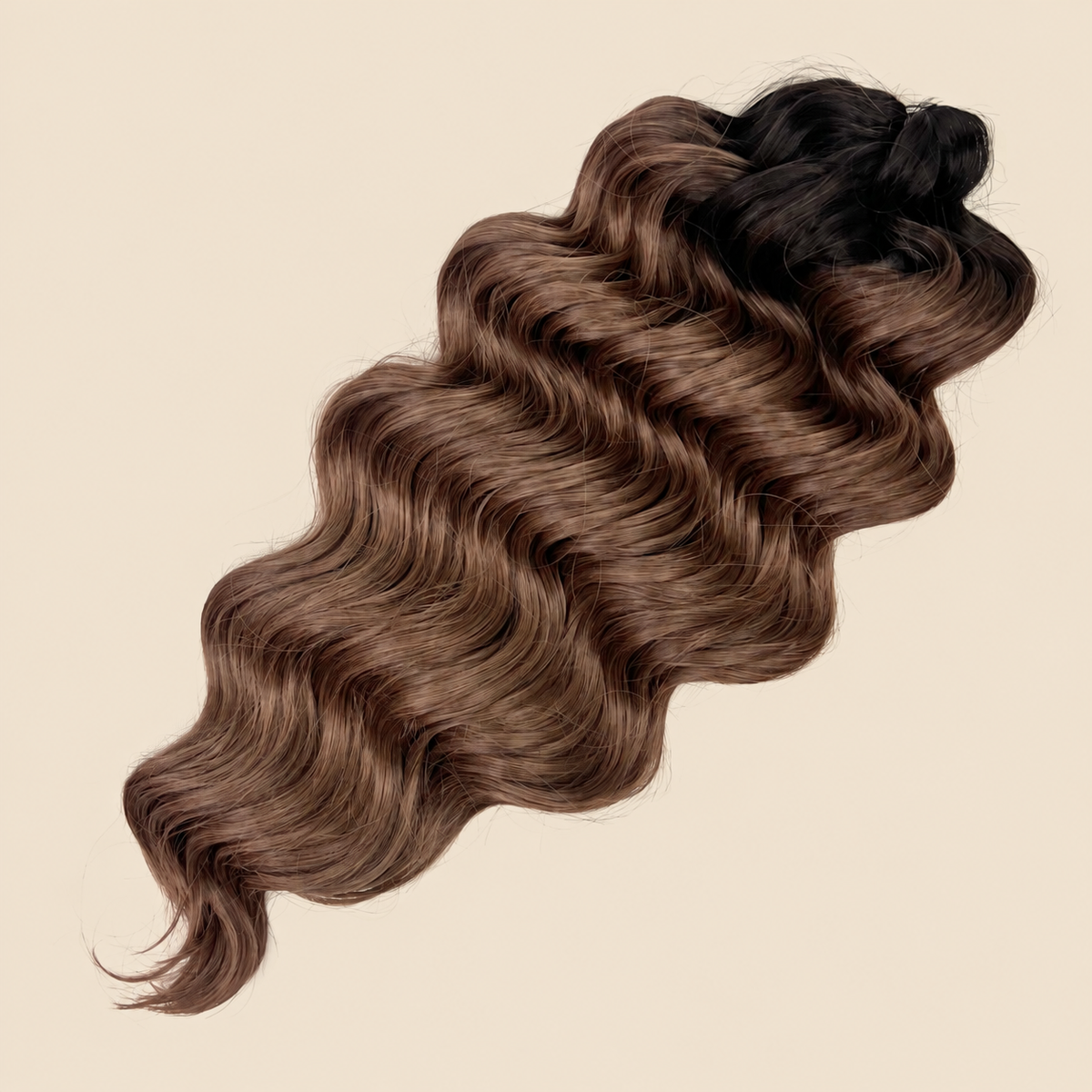 Manasi golvend invlechthaar 50 cm – 100 gram – TT4/BROWN117 op beige achtergrond
