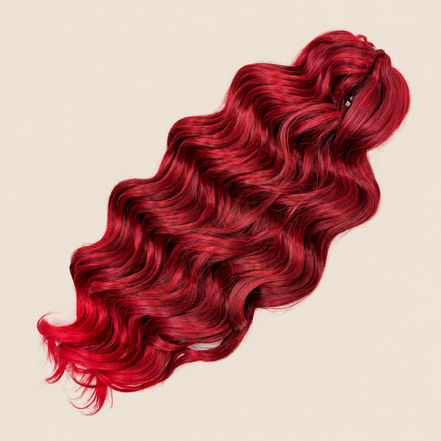 Manasi golvend invlechthaar 50 cm – 100 gram – T1B/Red op beige achtergrond