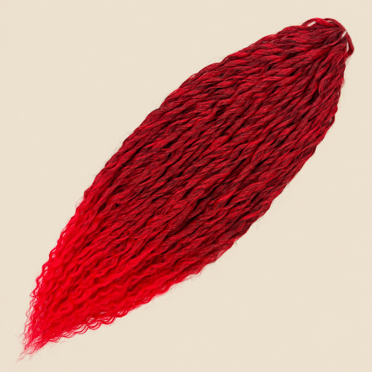 Merida krullend invlechthaar 60 cm – kleur T1B/RED op beige achtergrond