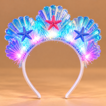 Lichtgevende Mermaid Haarband – Schelpen & Zeesterren – De HaarBoetiek