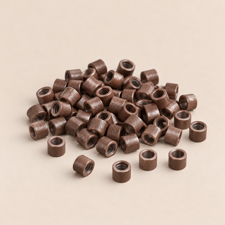 Micro-ringen 4,5 mm aluminium met antislipgroeven – middenbruin – 100 stuks – De HaarBoetiek