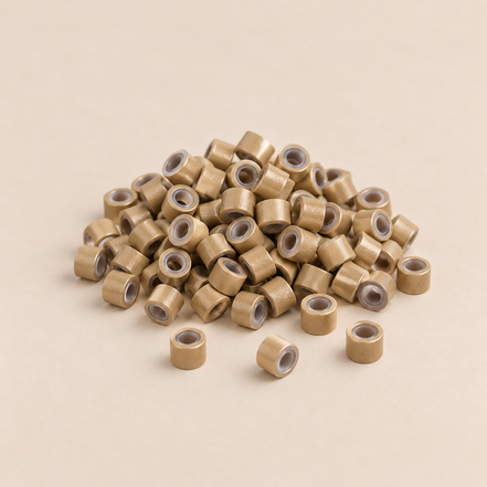 Micro-ringen 4,5 mm aluminium met siliconen binnenlaag – donkerblond – 100 stuks – De HaarBoetiek