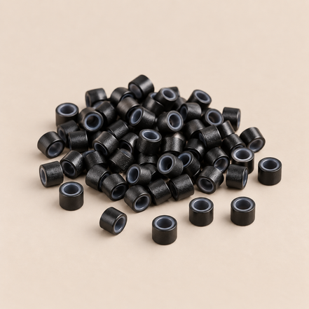 Micro-ringen 5,0 mm aluminium met siliconen binnenlaag – zwart – 100 stuks – De HaarBoetiek