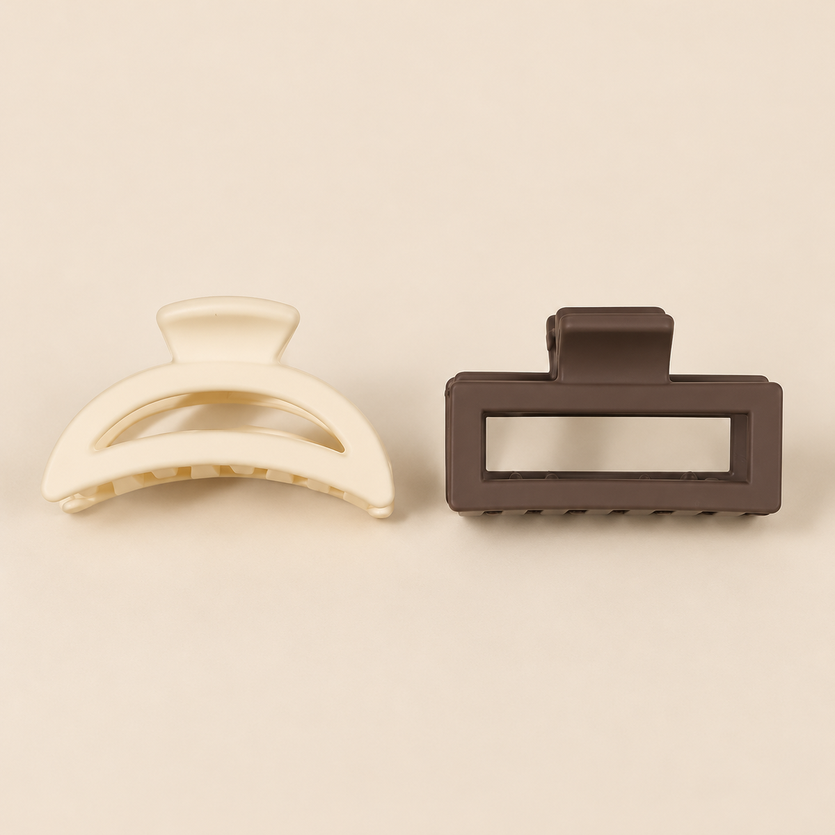 Mini Haarklem Duo – Crème Boog & Donkerbruine Rechthoek – 2 stuks – De HaarBoetiek